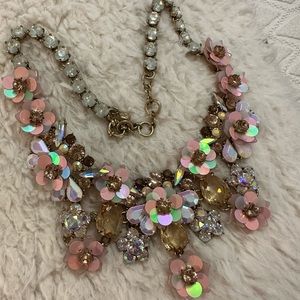 J CREW Pink Flower Blossom Crystal Statement Necklace Bridal